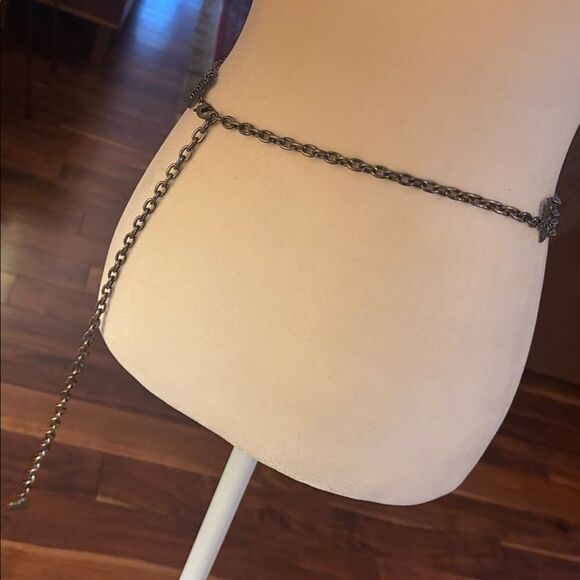 Gunmetal Silver Chain Belt with Rhinestones main image 4